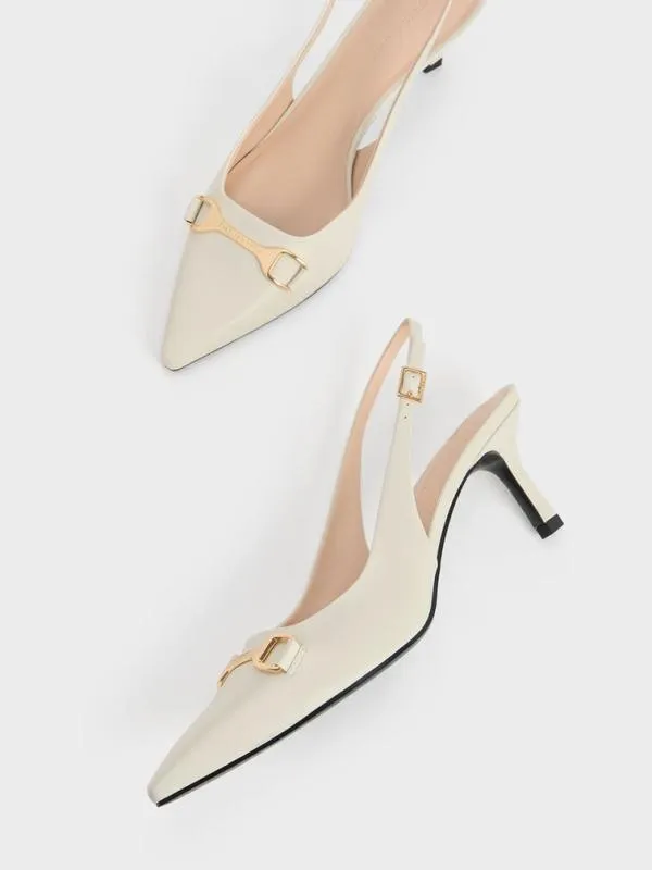 Women Leslie MetallicAccent Slingback Pumps 8211 Chalk CHARLES and KEITH Heels