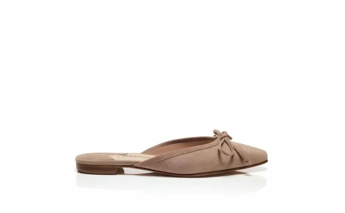 Women Light Beige Suede Flat Mules Manolo Blahnik Flats