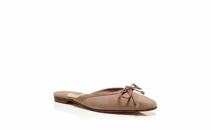 Women Light Beige Suede Flat Mules Manolo Blahnik Flats