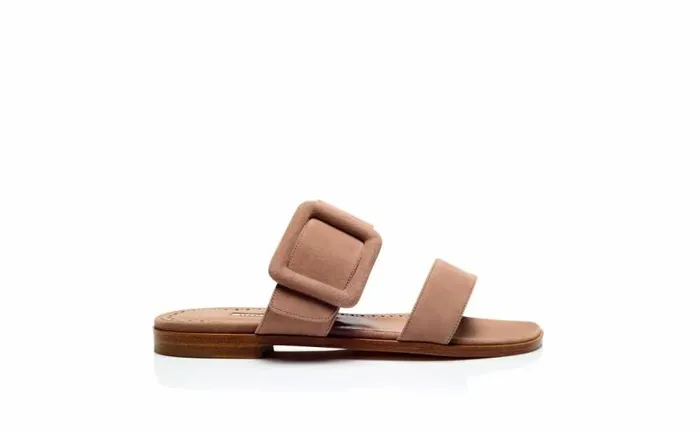 Women Light Beige Suede Flat Sandals Manolo Blahnik Flats