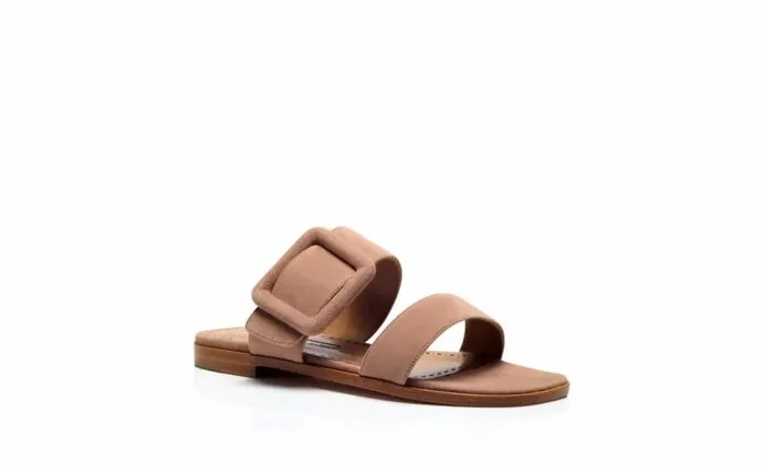 Women Light Beige Suede Flat Sandals Manolo Blahnik Flats
