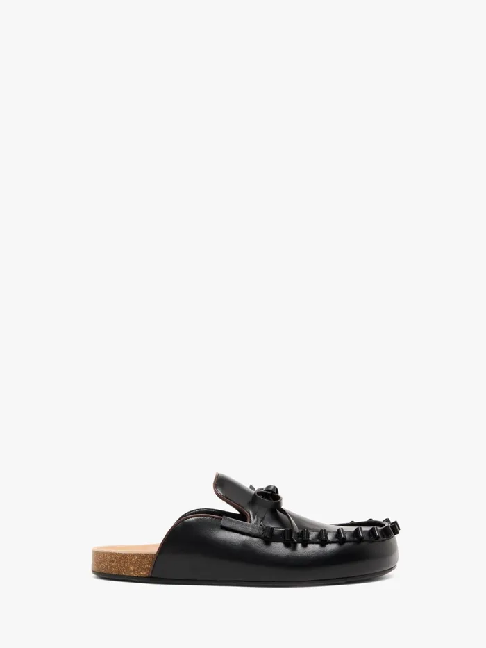Women Loafers JW Anderson RUFFLE LOAFER LEATHER MULES Black