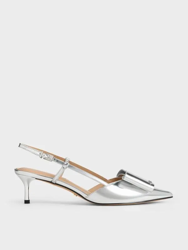 Women Lu Metallic Leather Bow Slingback Pumps 8211 Silver CHARLES and KEITH Heels Women Lu Metallic Leather Bow Slingback Pumps 8211 Silver CHARLES and KEITH Heels