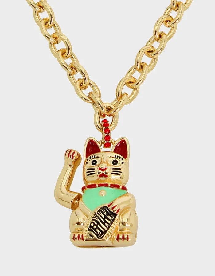 Women LUCKING OUT LUCKY CAT PENDANT NECKLACE RED Betsey Johnson