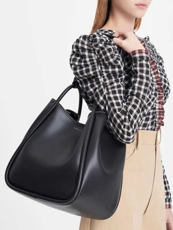 Women Lyla Tubular Slouchy Tote Bag 8211 Black CHARLES and KEITH Slouchy Bags