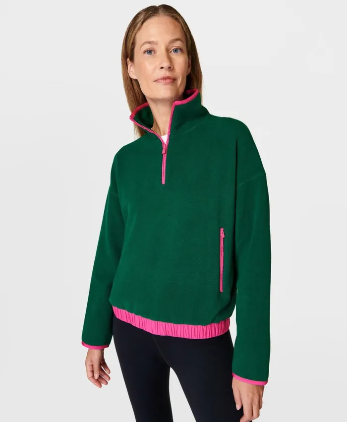 Women Mallow Half Zip Pullover Retro Green Sweaty Betty Jumpers Hoodies