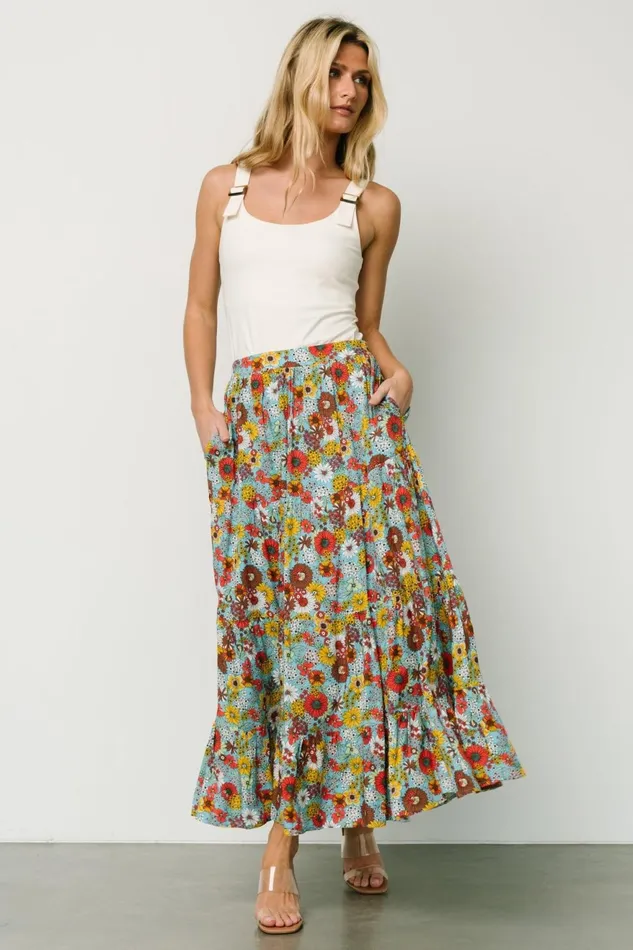 Women Maxi Dresses Baltic Born Reilly Maxi Skirt Teal Flower Print