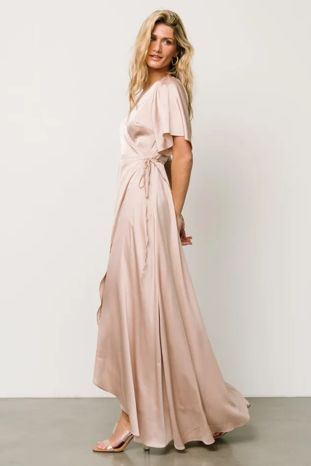 Women Maxi Dresses Baltic Born Vara Satin Maxi Wrap Dress Champagne Women Maxi Dresses Baltic Born Vara Satin Maxi Wrap Dress Champagne