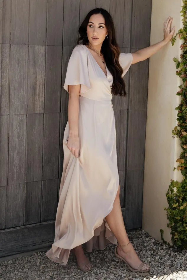 Women Maxi Dresses Baltic Born Vara Satin Maxi Wrap Dress Champagne Women Maxi Dresses Baltic Born Vara Satin Maxi Wrap Dress Champagne
