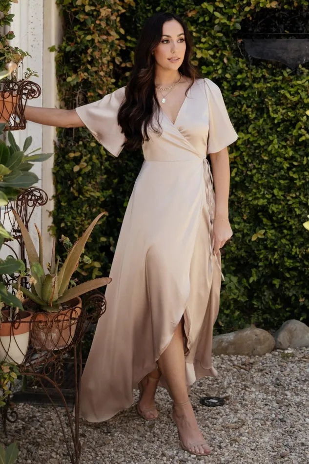 Women Maxi Dresses Baltic Born Vara Satin Maxi Wrap Dress Champagne Women Maxi Dresses Baltic Born Vara Satin Maxi Wrap Dress Champagne