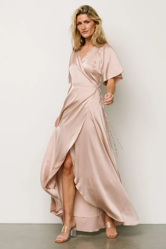 Women Maxi Dresses Baltic Born Vara Satin Maxi Wrap Dress Champagne Women Maxi Dresses Baltic Born Vara Satin Maxi Wrap Dress Champagne