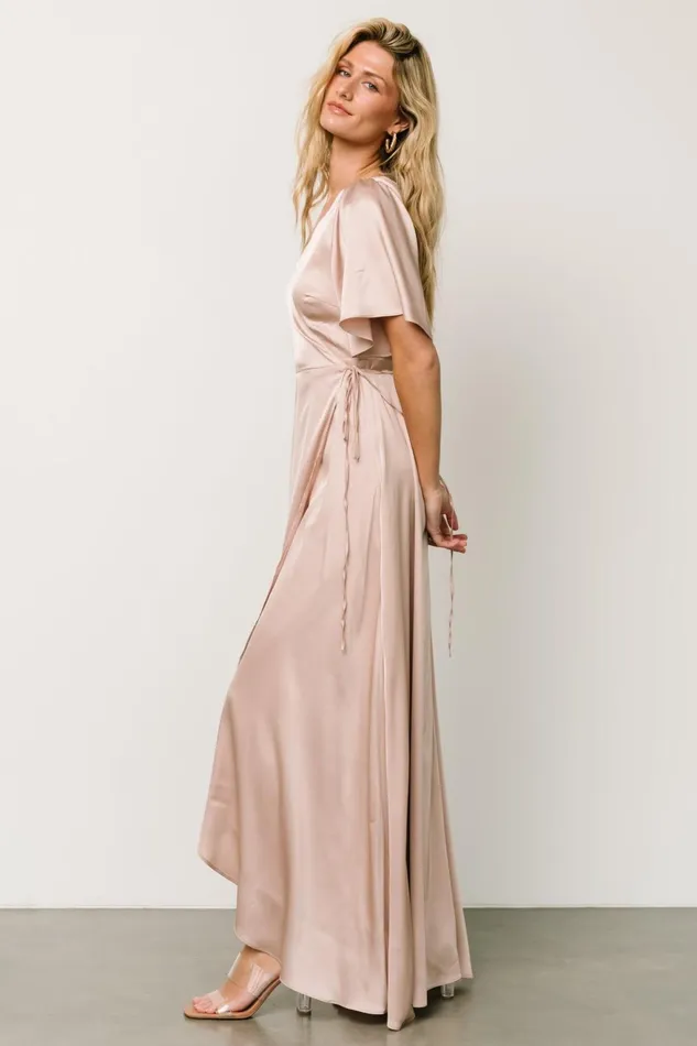 Women Maxi Dresses Baltic Born Vara Satin Maxi Wrap Dress Champagne Women Maxi Dresses Baltic Born Vara Satin Maxi Wrap Dress Champagne