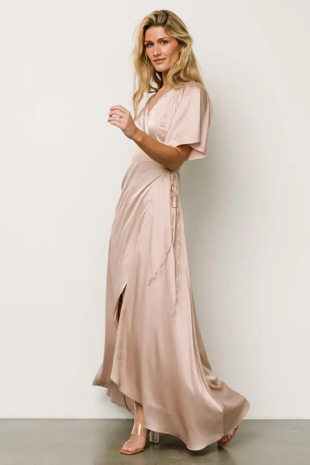 Women Maxi Dresses Baltic Born Vara Satin Maxi Wrap Dress Champagne Women Maxi Dresses Baltic Born Vara Satin Maxi Wrap Dress Champagne