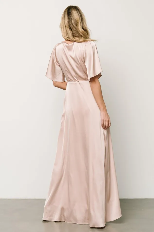 Women Maxi Dresses Baltic Born Vara Satin Maxi Wrap Dress Champagne Women Maxi Dresses Baltic Born Vara Satin Maxi Wrap Dress Champagne
