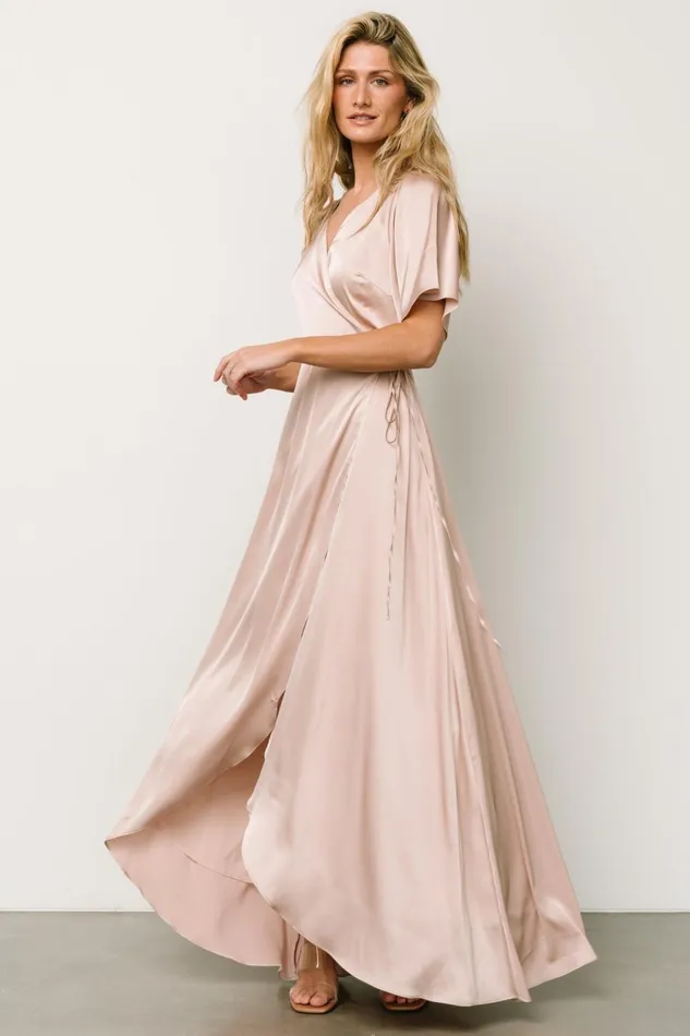 Women Maxi Dresses Baltic Born Vara Satin Maxi Wrap Dress Champagne Women Maxi Dresses Baltic Born Vara Satin Maxi Wrap Dress Champagne