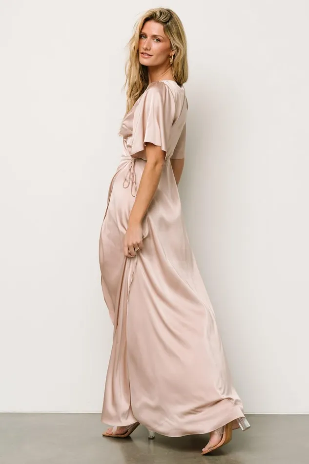 Women Maxi Dresses Baltic Born Vara Satin Maxi Wrap Dress Champagne Women Maxi Dresses Baltic Born Vara Satin Maxi Wrap Dress Champagne