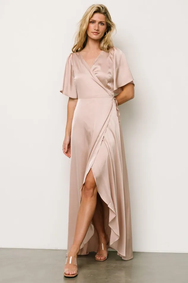 Women Maxi Dresses Baltic Born Vara Satin Maxi Wrap Dress Champagne Women Maxi Dresses Baltic Born Vara Satin Maxi Wrap Dress Champagne