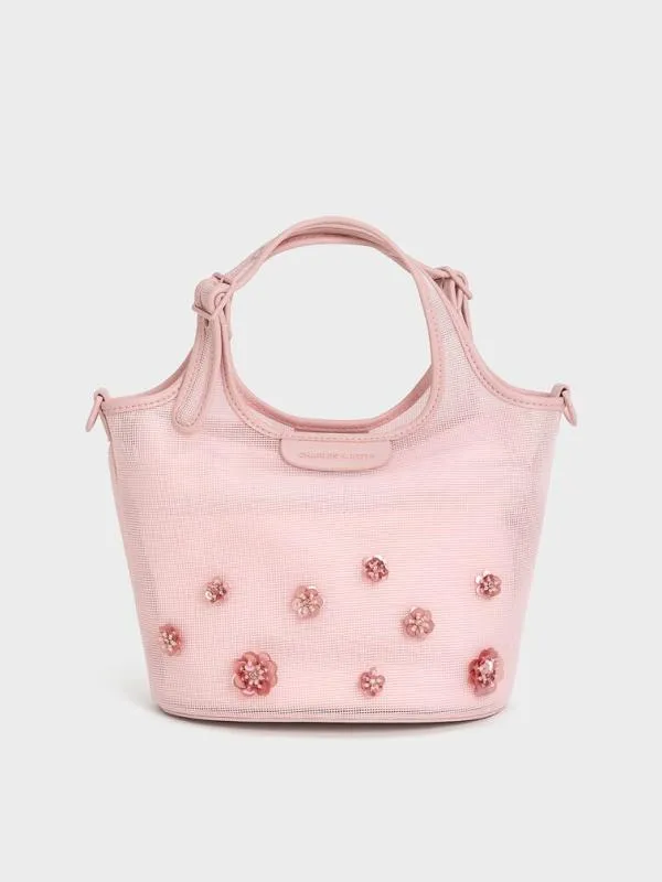 Women Mesh SequinFlower Tote Bag 8211 Blossom Pink CHARLES and KEITH Bucket Bags Women Mesh SequinFlower Tote Bag 8211 Blossom Pink CHARLES and KEITH Bucket Bags