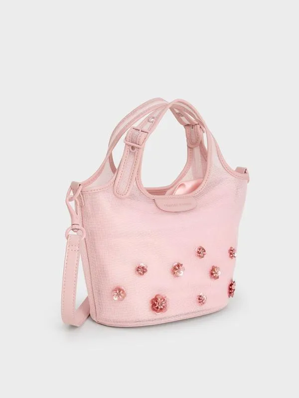 Women Mesh SequinFlower Tote Bag 8211 Blossom Pink CHARLES and KEITH Bucket Bags Women Mesh SequinFlower Tote Bag 8211 Blossom Pink CHARLES and KEITH Bucket Bags