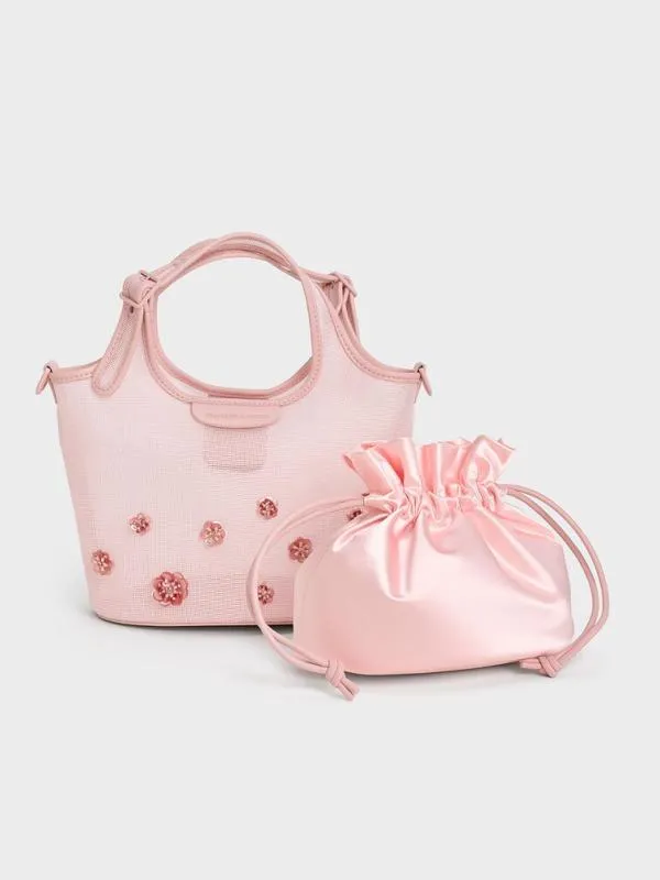 Women Mesh SequinFlower Tote Bag 8211 Blossom Pink CHARLES and KEITH Bucket Bags Women Mesh SequinFlower Tote Bag 8211 Blossom Pink CHARLES and KEITH Bucket Bags
