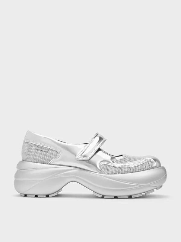 Women Metallic Curved Platform Mary Jane Sneakers 8211 Silver CHARLES and KEITH Sneakers Women Metallic Curved Platform Mary Jane Sneakers 8211 Silver CHARLES and KEITH Sneakers