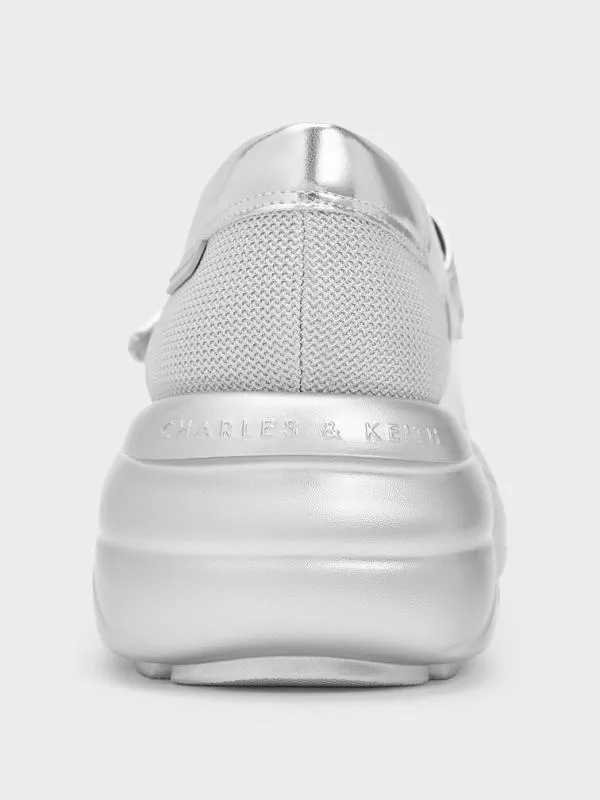 Women Metallic Curved Platform Mary Jane Sneakers 8211 Silver CHARLES and KEITH Sneakers