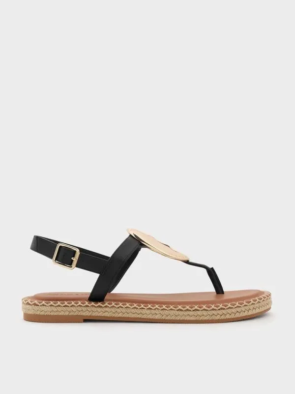 Women Metallic Oval Espadrille Sandals 8211 Black CHARLES and KEITH Sandals