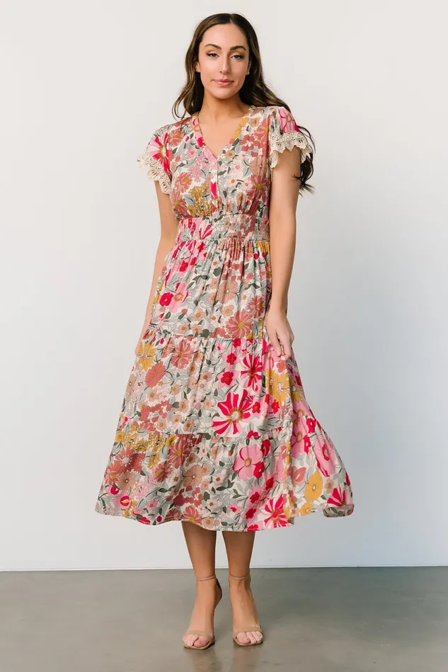 Women Midi Dresses Baltic Born Aliyah Midi Dress Cream Multi Floral Women Midi Dresses Baltic Born Aliyah Midi Dress Cream Multi Floral