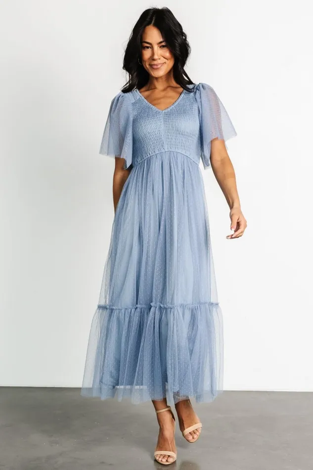 Women Midi Dresses Baltic Born Martha Smocked Tulle Dress Dusty Blue