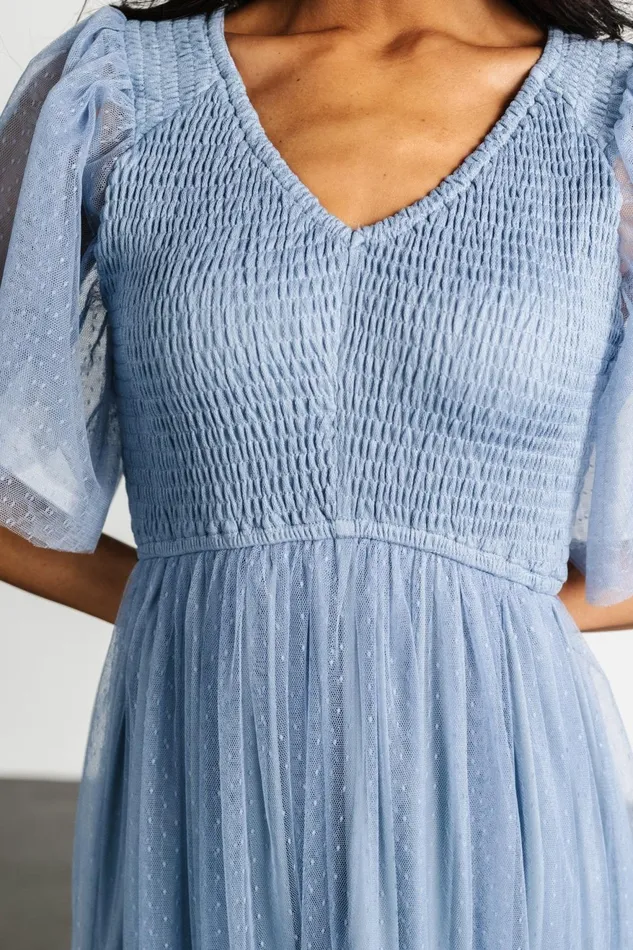 Women Midi Dresses Baltic Born Martha Smocked Tulle Dress Dusty Blue Women Midi Dresses Baltic Born Martha Smocked Tulle Dress Dusty Blue