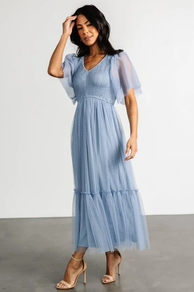 Women Midi Dresses Baltic Born Martha Smocked Tulle Dress Dusty Blue Women Midi Dresses Baltic Born Martha Smocked Tulle Dress Dusty Blue