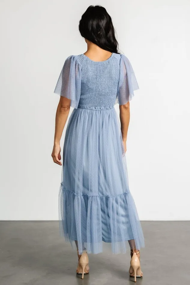 Women Midi Dresses Baltic Born Martha Smocked Tulle Dress Dusty Blue Women Midi Dresses Baltic Born Martha Smocked Tulle Dress Dusty Blue