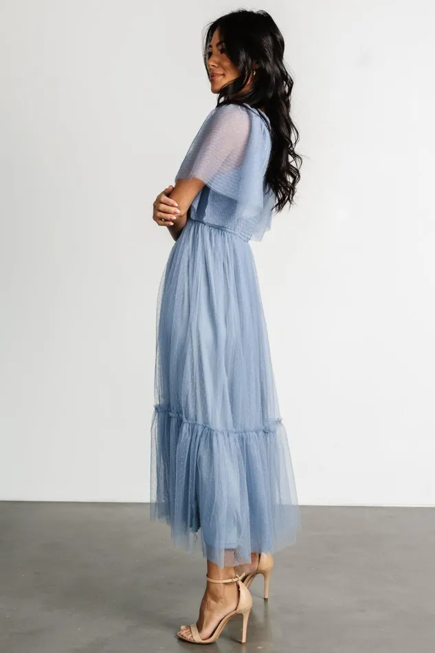 Women Midi Dresses Baltic Born Martha Smocked Tulle Dress Dusty Blue Women Midi Dresses Baltic Born Martha Smocked Tulle Dress Dusty Blue