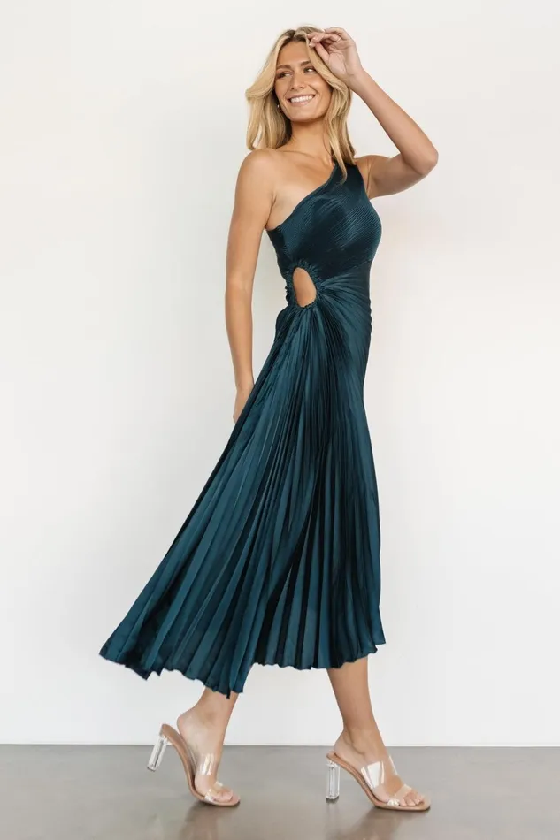 Women Midi Dresses Baltic Born Tasia One Shoulder Pleated Dress Deep Jade Women Midi Dresses Baltic Born Tasia One Shoulder Pleated Dress Deep Jade