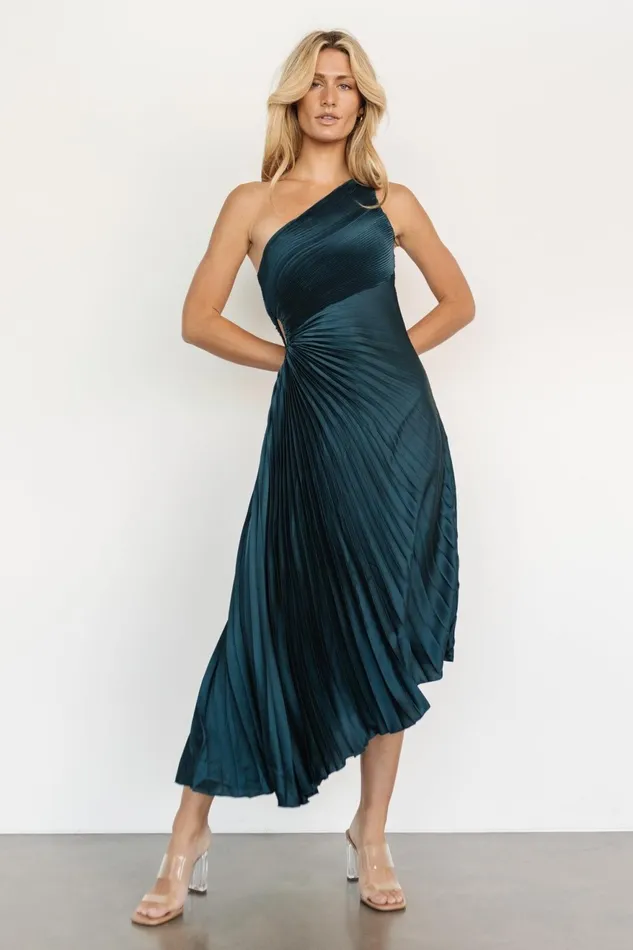 Women Midi Dresses Baltic Born Tasia One Shoulder Pleated Dress Deep Jade Women Midi Dresses Baltic Born Tasia One Shoulder Pleated Dress Deep Jade