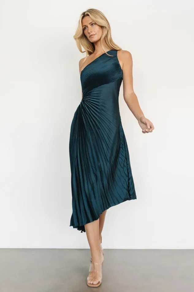 Women Midi Dresses Baltic Born Tasia One Shoulder Pleated Dress Deep Jade Women Midi Dresses Baltic Born Tasia One Shoulder Pleated Dress Deep Jade
