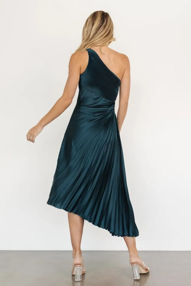Women Midi Dresses Baltic Born Tasia One Shoulder Pleated Dress Deep Jade Women Midi Dresses Baltic Born Tasia One Shoulder Pleated Dress Deep Jade