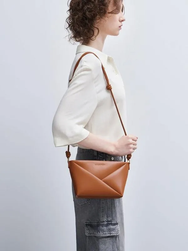 Women Midori Geometric Crossbody Bag 8211 Tan CHARLES and KEITH Crossbody Bags