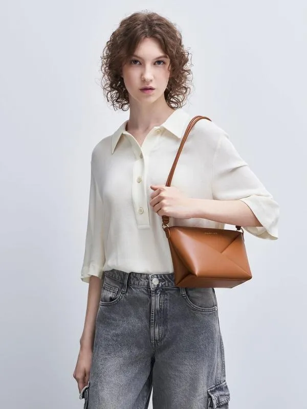 Women Midori Geometric Crossbody Bag 8211 Tan CHARLES and KEITH Crossbody Bags