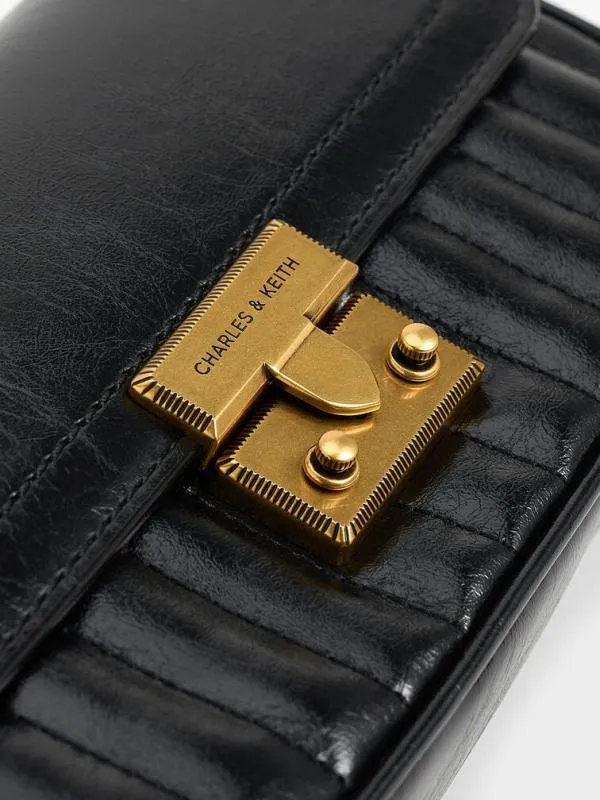 Women Mini Donna CrinkleEffect Bag 8211 Black CHARLES and KEITH Phone Pouches