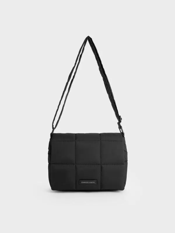 Women Mini Errya Nylon Quilted Puffy Crossbody Bag 8211 Jet Black CHARLES and KEITH Crossbody Bags