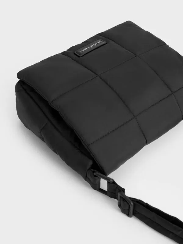 Women Mini Errya Nylon Quilted Puffy Crossbody Bag 8211 Jet Black CHARLES and KEITH Crossbody Bags