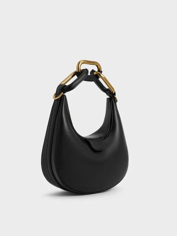 Women Mini Kora ChainLink Moon Bag 8211 Black CHARLES and KEITH Hobo Bags