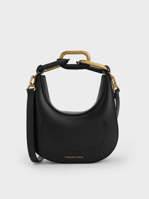 Women Mini Kora ChainLink Moon Bag 8211 Black CHARLES and KEITH Hobo Bags