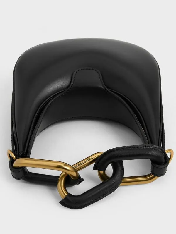 Women Mini Kora ChainLink Moon Bag 8211 Black CHARLES and KEITH Hobo Bags