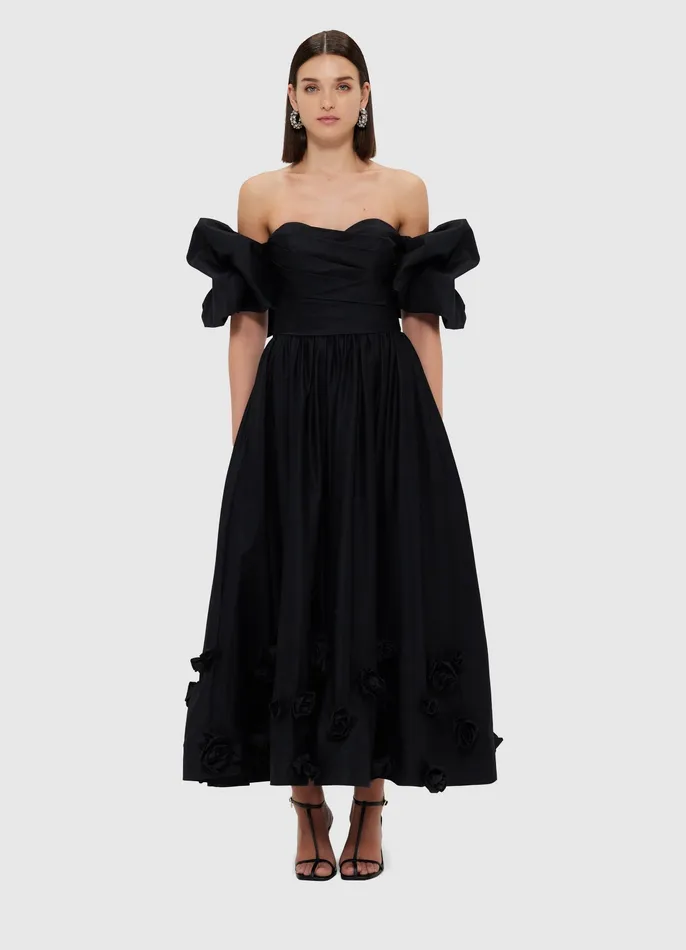 Women Miranda Rose Midi Dress 8211 Ebony Dresses and Jumpsuits LEO LIN