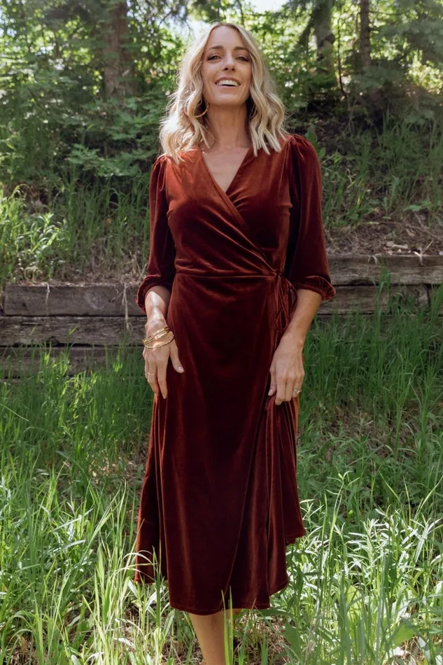 Women Mother Of The Bride Baltic Born Beckinsale Velvet Wrap Dress Cinnamon