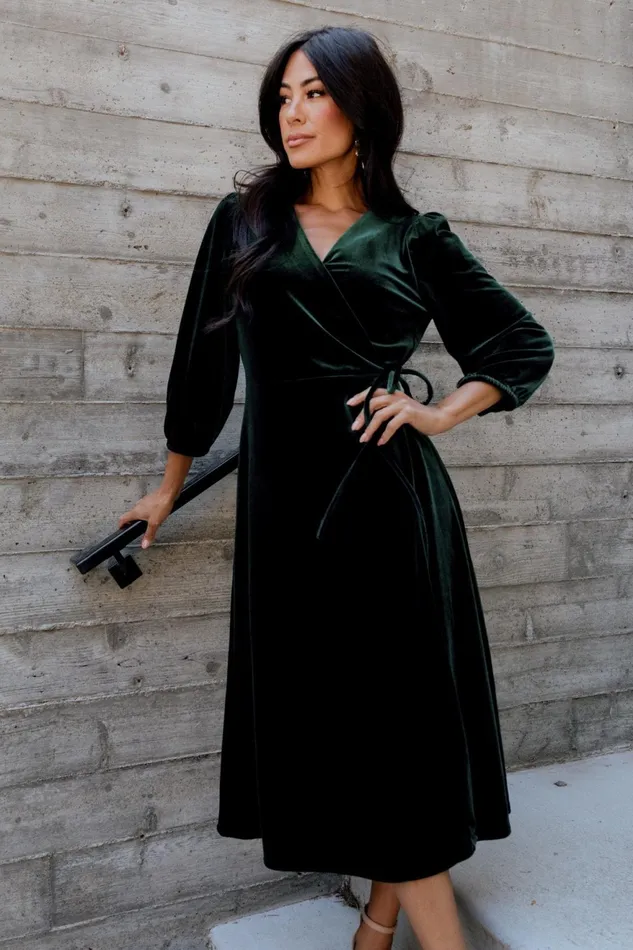 Women Mother Of The Bride Baltic Born Beckinsale Velvet Wrap Dress Dark Green