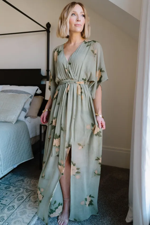 Women Mother Of The Bride Baltic Born Kia Kimono Maxi Dress Olive Floral