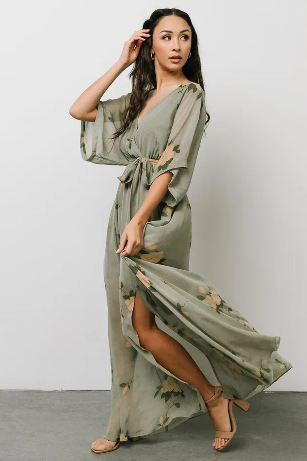 Women Mother Of The Bride Baltic Born Kia Kimono Maxi Dress Olive Floral